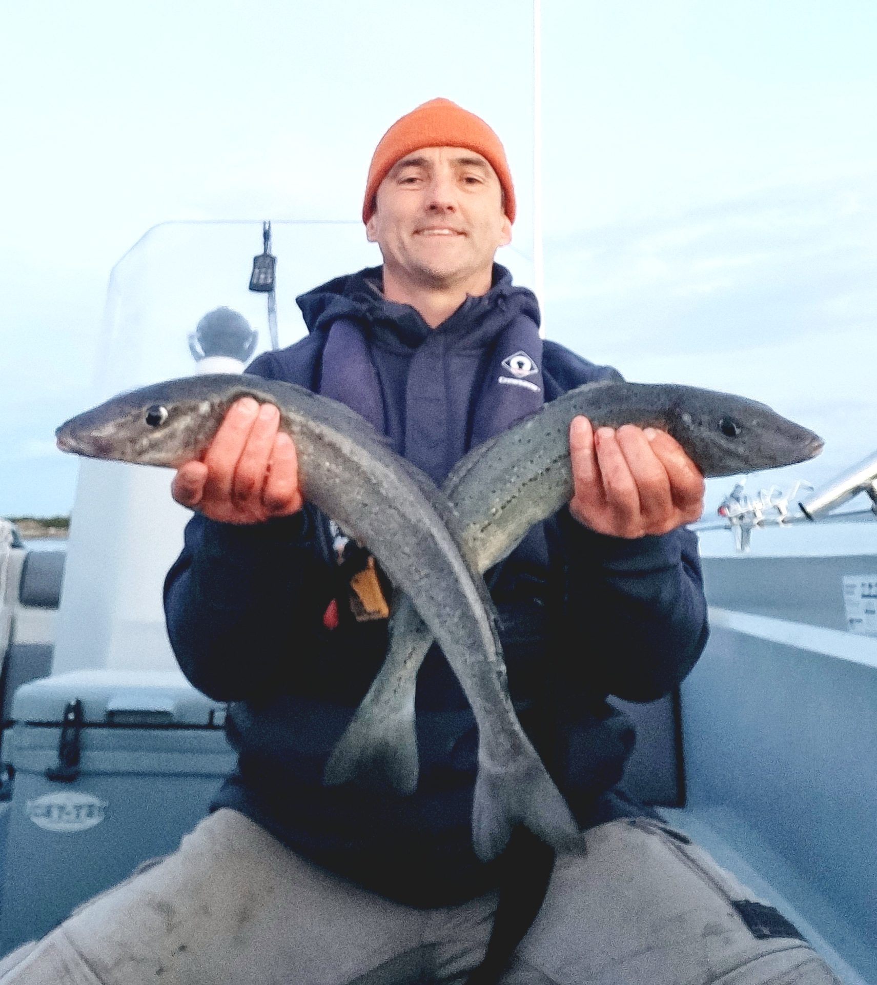 Skipper Adam with Tamar River King George whiting aboard the charter vessel